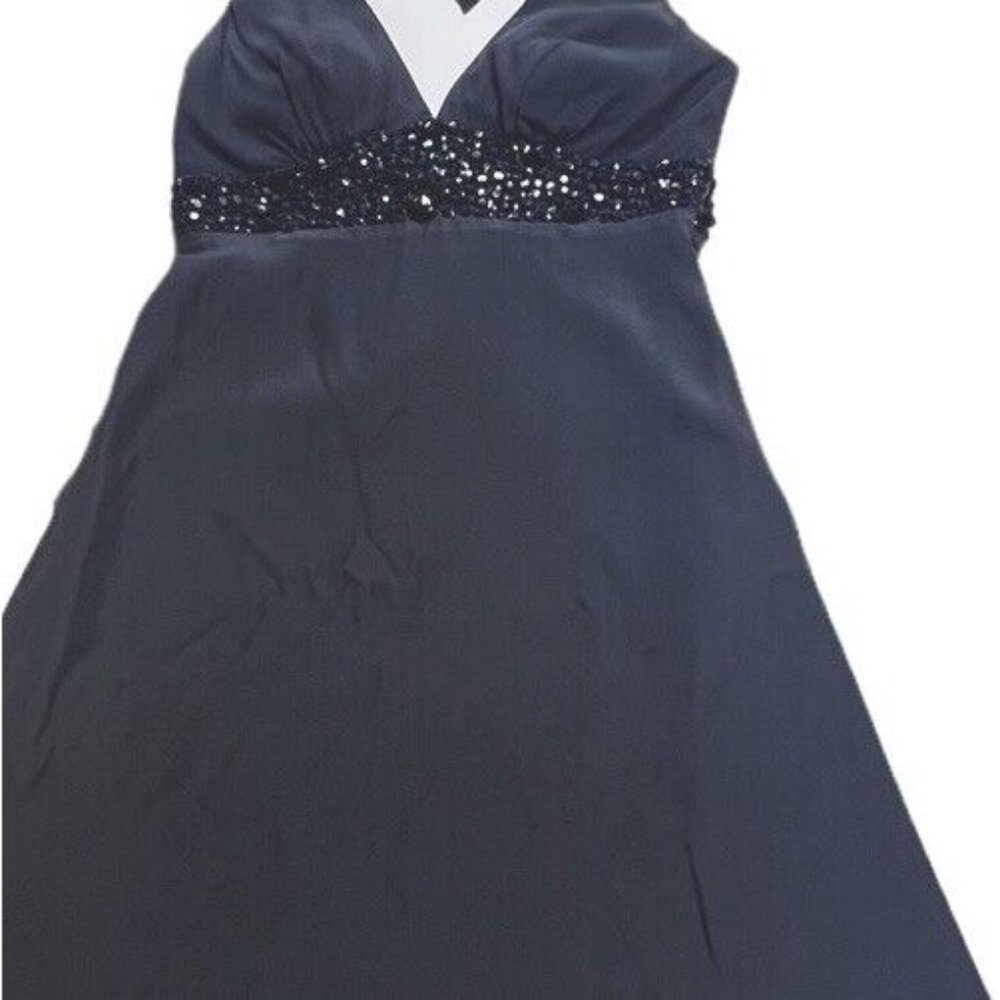 White House Black Market Little Black Lined Silk Dress Size 2‎ Wrap Around Neck